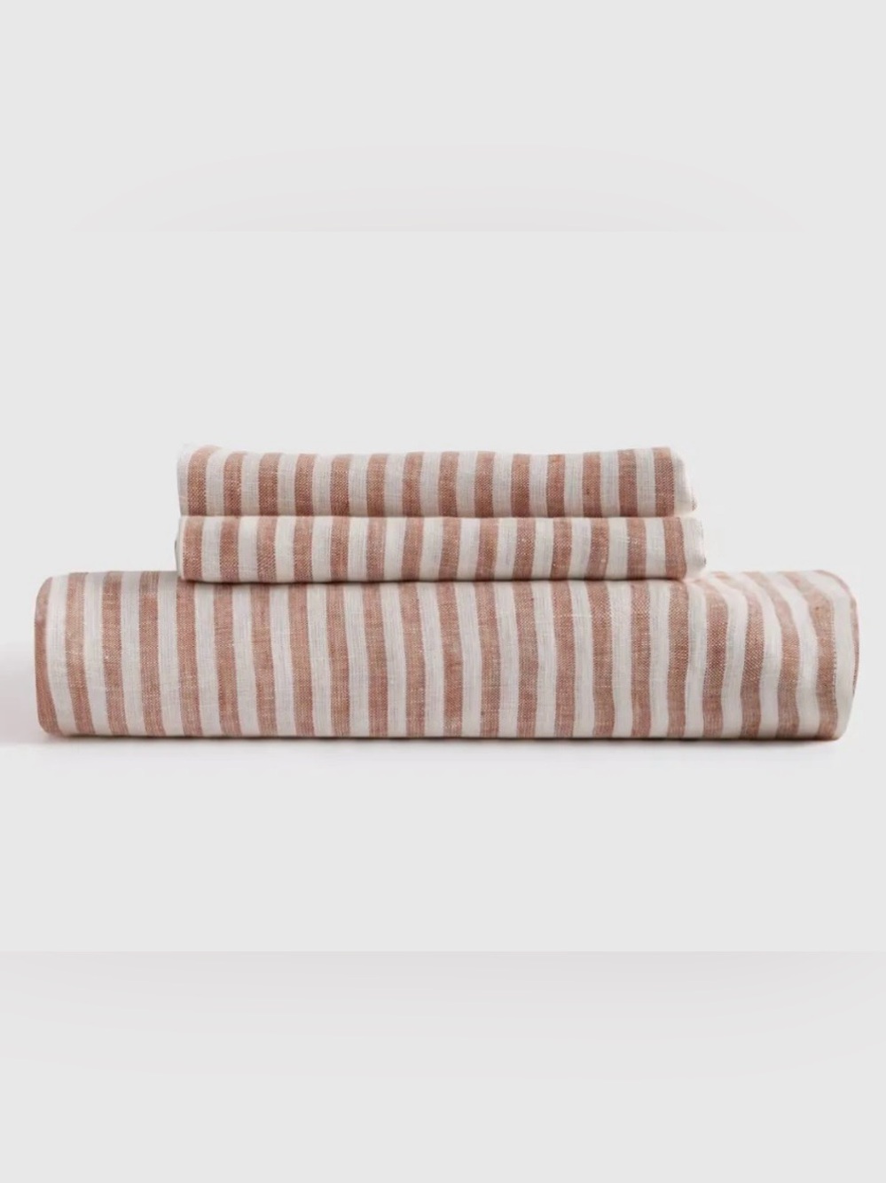 NWOT Quince European Linen 3 Pc Stripe Fitted Sheet Set, Queen -Terracotta/White - Picture 3 of 3